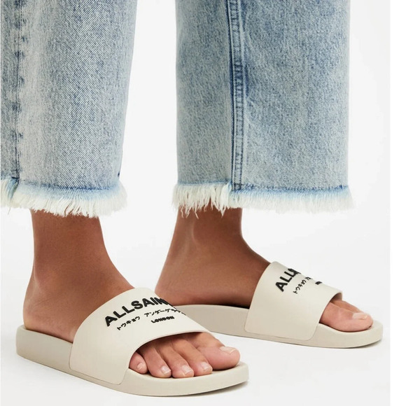 All Saints Cream Slide Sandals - Picture 1 of 3